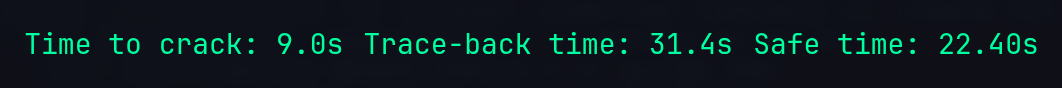 Animated crack timers counting down: time to crack, trace-back time and safe time